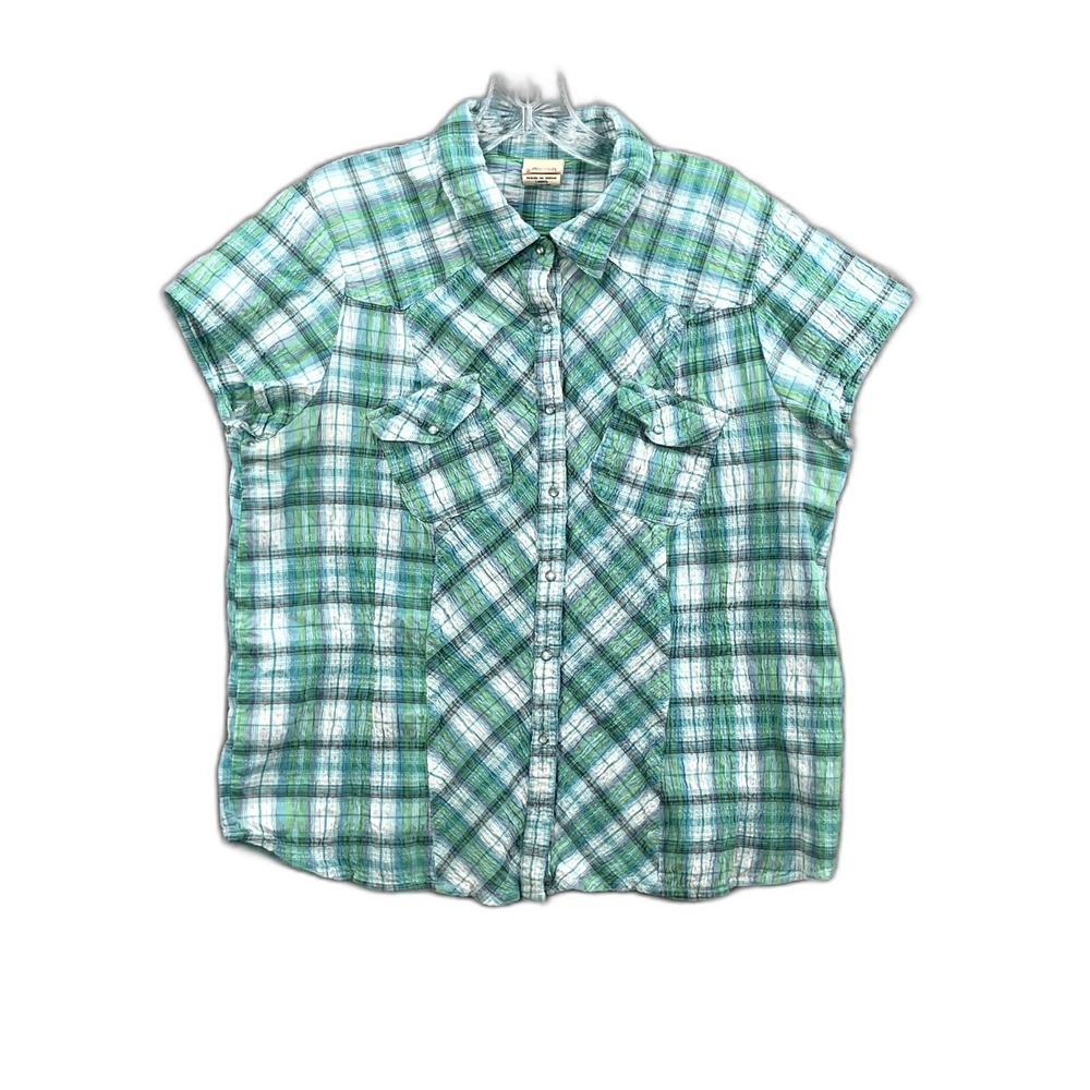 Faded Glory Western Shirt Womens XL 16-18 Stretch Smocked Pearl Snap Rancher